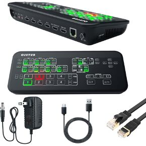 HDMI Live Stream Switcher, Multi-Cam Video Mixer Switcher, 4 x HDMI Inputs Real Time Multi-Format Live Streaming Production with Cat.6 Ethernet Cable for eSport, Church, Wedding, Live Streaming in Kuwait