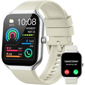 Smart Watch for Men Women (Answer/Make Call), 1.96" HD Smartwatch with Heart Rate/Sleep Monitor/Pedometer/Calories, 113+ Sports Fitness Watch, IP68 Waterproof Activity Tracker for Android iOS-Beige