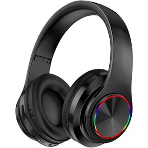 Wireless Bluetooth Headphones-Colorful Lights,Large Battery Capacity,Foldable,Bluetooth 5.0,10 m Range,Stereo Surround,Built-in Microphone,Comfortable affixed Ears (Black)