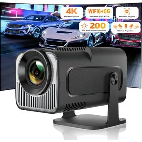 Ear&Ear Mini Projector, HY320 Portable Projector, Support 4K 1080P with Dual-Band WIFI6 5G Wireless 5.0 Bluetooth Android 11, 180° Rotatable, Auto Keystone Correction, 40"-130" Screen Video Projector