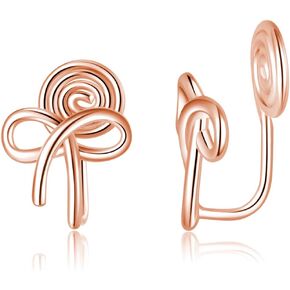 Reffeer Solid 925 Sterling Silver Bow Clip On Earrings Ribbon for Women Girls Bowknot Cuff Earrings Non Pierced Wrap Earrings