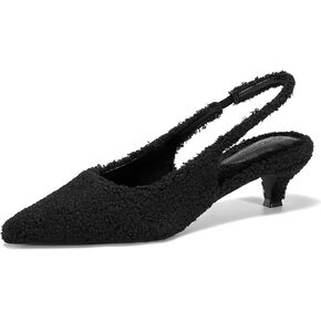 Coutgo Womens Slingback Kitten Low Heels Closed Pointed Toe Fuzzy Curly Fur Slip on Cute Pumps Dress Shoes