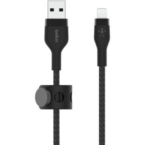 كابل Belkin BoostCharge Pro Flex Braided USB من النوع A إلى Lightning (1M/3.3FT)، كابل شحن معتمد من MFi لأجهزة iPhone 14، 13، 12، 11، Pro، Max، Mini، SE، iPad - أبيض