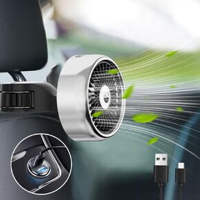 Portable Car Fan For Backseat Baby, USB Powered Car Cooling Fan, Adjustable 3 Speed Strong Wind 5V Clip On Air Circulation Fan with LED Light For Vehicles SUV RV Truck