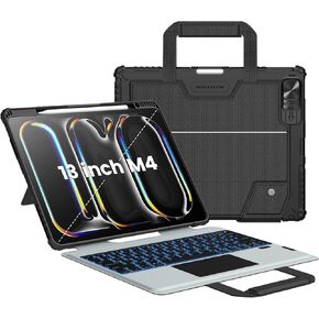 Nillkin Carry Go iPad Pro 13 inch (M4) Backlit Keyboard Case with Handle, New iPad Pro M4 13 inch Detachable Keyboard 2024 with Kickstand,Shortcut Keys,Trackpad, Great Typing (Carbon Black)