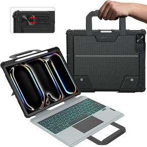 Nillkin iPad Pro 13 Inch Case with Keyboard (M4, 2024), iPad Pro 13 Keyboard Case with Stand and Slide Camera Cover-7 Colors Backlit Keyboard Case with Pencil Holder & Touchpad, Removable Case, Black