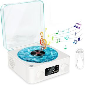 Waves Vinyl Player, Vinyl Record Player with Speaker, Waves Vinyl Bluetooth Speaker with 4 Modes, 2024 New Retro Vintage Portable Vinyl Speaker Adjustable Lights for Bedroom Office(Blue)