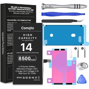 [8500 مللي أمبير] بطارية مطورة لهاتف iPhone 14، إصدار جديد 2024، بطارية بديلة فائقة السعة 0 دورة لهاتف iPhone 14 A2882 A2649 A2881 A2884 A2883 مع مجموعة أدوات إصلاح احترافية وتعليمات in Kuwait