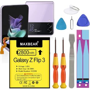 بطارية MAXBEAR Galaxy Z Flip 3، أحدث بطارية بديلة بقدرة 2800 مللي أمبير في الساعة 3.85 فولت EB-BF711ABY لهاتف Samsung Galaxy Z Flip 3 5G (2021)، SM-F711B مع مجموعة أدوات الإصلاح in Kuwait
