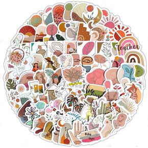 100 Pcs Boho Aesthetic Stickers, Vinyl Stickers - Waterproof, Durable PVC Decals for Adults & Teens, Perfect for Laptops, Water Bottles, Phone Cases, Skateboards & Notebooks