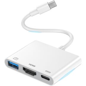 USB C to HDMI Adapter for iPhone 16, 4K Type C to HDMI with PD 100W & USB 3.0 OTG Multiport Digital AV Converter for iPhone 16/16 Plus/16 Pro/16 Pro Max/15/15 Plus/15 Pro/15 Pro Max, iPad Pro, MacBook