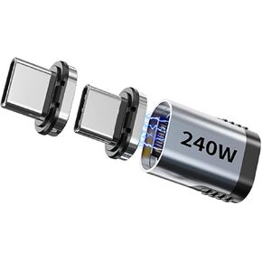 محول USB C مغناطيسي 240 وات 90 درجة مع 4 أطراف موصل، محول USB-C 2 حزمة، 24 دبوس (2 قابس موسع USB C مغناطيسي، USB4 40 جيجابت في الثانية 8K 60 هرتز متوافق مع Thunderbolt 3/4 MacBook Pro/Air