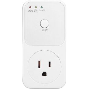Voltage Protector, 120V Relay Plug by a Delay Short Circuit, with On Off Button, Wall Mount Power Suppressor Socket, for TV PC Refrigerator