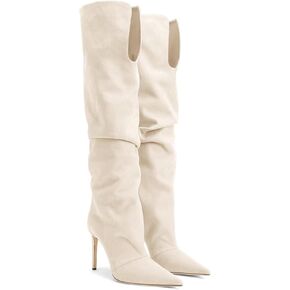 Coutgo Womens Slouchy Knee High Boots High Heel Pointed Toe Sexy Stiletto Pull on Tall Boots Winter Shoes