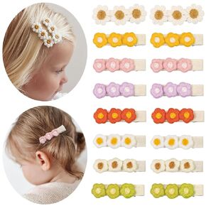 16PCS Daisy Flowers Hair Clips for Baby Girls Fully Lined Toddlers Hair Clips Floral Baby Barrettes for Hair Accessory Toddlers Girls Infants Kids