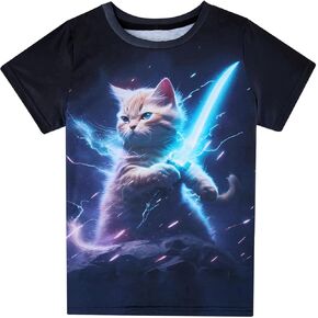Funnycokid Boys Shirts Size 10-12 Kids T-Shirts Girls Astronaut Neon Color Clothes Tops Tees Graphic Short Sleeve Birthday Cool 9-12 Years Youth