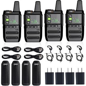 KSUN Walkie Talkies for Adults Rechargeable with Earpiece 22 FRS Channels LCD Screen,VOX Flashlight Rechargeable Battery Portable for Cruise Camping Hiking GZ20 (4 Pack)