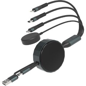 Retractable 4 in 1 Multi Charging Cable with Samsung Watch Charger - 100W Multi Charger Adapter Lightning/Type C/Micro USB, for Samsung Watch, iPhone, Android Phone, iPad, MacBook, Laptop, 4FT in Kuwait