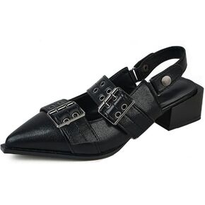 Women's Metal Punk Style Heel Mules Slipper Vintage with Pointed Toe Sandals Slides Slingback Heels