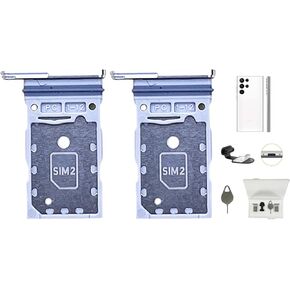 2 PCS Galaxy S22 S22 Plus S22 Ultra Dual SIM Card Tray Holder Slot Replacement Parts for Samsung Galaxy S22 S22+ Plus S22 Ultra 5G +Type-C Anti Dust Plugs +Eject Pin (S22/S22 Plus White)