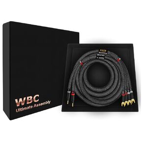 أفضل الكابلات في العالم بطول 6 أقدام - 7 AWG - OFC فائق النقاء - كابل مكبر صوت ثنائي السلك عالي الجودة لعشاق الصوت للقناة المركزية - موز ذهبي Eminence (x2) ومقابس Spade (x4) وسترة تويد كربونية