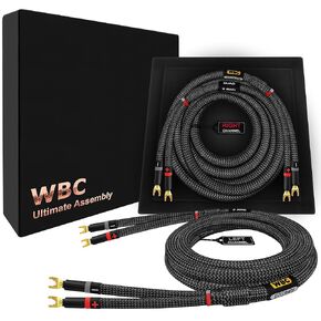 WORLDS BEST CABLES 10 Foot Ultimate - 9 AWG - Ultra-Pure OFC - Premium Audiophile HiFi Speaker Cable Pair with Eminence Spade Plugs & Carbon Tweed Jacket