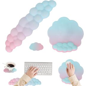 Cloud Mouse Keyboard Wrist Rest:Cute Wrist Rest Set -Ergonomic Memory Foam Wrist Support Pad with Non-Slip Base for Typing Pain Relief - for Computer Keyboard Laptop Offices (Purple/Cyan)