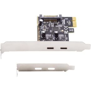Cablecc 5Gbps USB3.1 Gen1 Dual Type-A & Type-C USB-C Female to PCI-E Express 1x Card Adapter with Low Profile Bracket