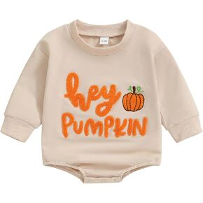 Halloween Baby Boy Girl Clothes Pumpkin Embroidery Sweatshirt Bubble Romper Long Sleeve Sweater Bodysuit Outfit