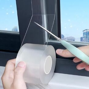 Transparent Window Weather Sealing Tape 2 Inch x 33 FT Weather Stripping Residue-Free Clear Window Insulation Caulk Tape for Doors Windows and Shower Glass Gaps Bathroom