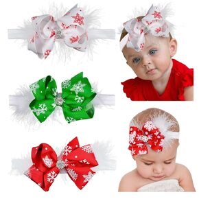 Baby Girl Halloween Hair Bow Nylon Headband 3PCS, Soft Elastic Festival Hairbands for Newborn Infant Toddler Masquerade Party