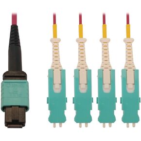 Tripp Lite Breakout Multimode Fiber Cable 400G 50/125 OM4, MTP/MPO-PC to 4X Duplex SN-PC for OSFP/QSFP-DD Transceivers, Magenta LSZH, 6.6 Feet / 2 Meters, Lifetime Limited Warranty (N845-02M-4S-MG)
