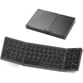 Teclado Plegable Español Ñ,Teclado Bluetooth para Tablet con Teclado Numérico Compatible con Todos Android,Windows,PC Dispositivo,Recargable Tri-Plegable de Diseño Español Portátil Teclado(Gray)