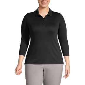 Lands' End Womens Supima Cotton 3Q Sleeve Polo Shirt Black Regular Medium