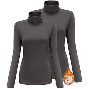 SSLR-Thermal-Shirts for-Women-Turtleneck Long Sleeve Tops Fleece Lined Winter Slim Fitted Mock Neck Base Layer 2 Pack (Small, Dark Grey and Dark Grey)