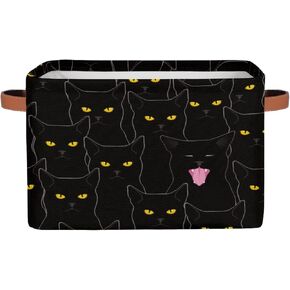 Cute Black Cat Storage Bins Baskets Fabric Laundry Baskets, Cat Animal Storage Cube Boxes Organizer Bag Bin for Toy Organizing Book Storage Shelves Nursery Closet