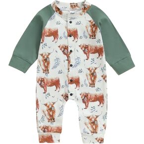 Toddler Baby Boy Girls Farm Clothes Western Farm Animals Chicken/Cow Print Romper Newborn Jumpsuit One Piece Outfit