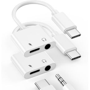 2 Pack USB C to 3.5mm Headphone Jack Adapter, USB Type C to 3.5 mm Headphone Jack Aux Audio and Charger Adapter Splitter Dongle for iPhone 16/16 Plus/16 Pro/16 Pro Max/15/15 Plus/15 Pro/15 Pro Max