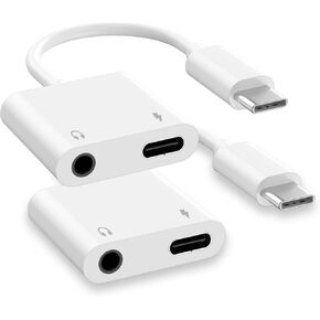 iPhone 15 Headphone Adapter,2Pack 2 in 1 USB C to 3.5mm Aux Jack Audio Dongle +Charge Splitter Headphone Accessories Adapter Compatible with iPhone15/15Plus/15Pro/15Pro Max/Samsung Galaxy/Google/S23