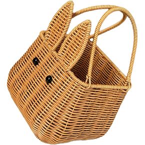 Toyvian Rabbit Carrying Basket Bunny Wicker Basket Weaving Baskets Woven Rattan Storage Basket Portable Straw Basket Wicker Baskets Cute Buuny Basket Toiletries Pp With Cover Child