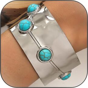 Turquoise Bangle Bracelet Vintage Silver Bangle Bracelet Wrist Wrap Bracelet Contury Bracelet Bohemian Link Bracelet Adjustable Stretch Bracelet Western Jewelry Gift for Women(Red)