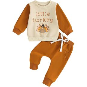 Baby Boy Girl Thanksgiving Outfit Gobble Long Sleeve Sweatshirt Elastic Waist Jogger Pants Set Toddler 2Pcs Outfit