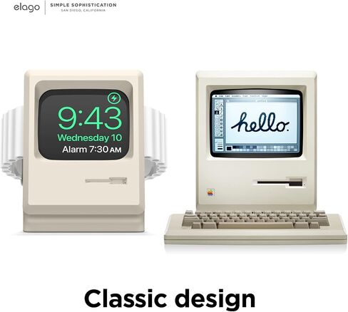 elago W3 Stand Compatible with Apple Watch Ultra2/Ultra/10/9/8/7/6/5/4/3/2/1/SE (49mm, 46mm, 45mm, 44mm,42mm) (Classic White) - Classic Monitor Design, Compatible with Nightstand Mode in Saudi Arabia