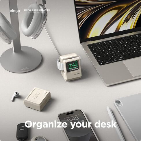 elago W3 Stand Compatible with Apple Watch Ultra2/Ultra/10/9/8/7/6/5/4/3/2/1/SE (49mm, 46mm, 45mm, 44mm,42mm) (Classic White) - Classic Monitor Design, Compatible with Nightstand Mode in Saudi Arabia
