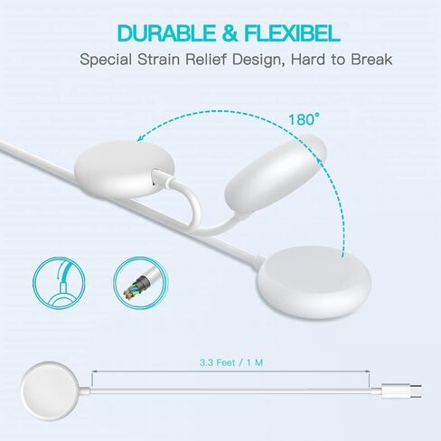 شاحن ساعة 𝐔𝐩𝐠𝐫𝐚𝐝𝐞𝐝 متوافق مع ساعة Google Pixel، كابل شحن سريع [محمول] شحن لاسلكي (أبيض) in Kuwait
