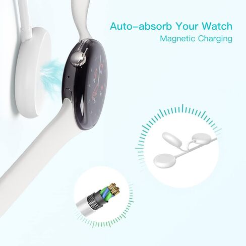 شاحن ساعة 𝐔𝐩𝐠𝐫𝐚𝐝𝐞𝐝 متوافق مع ساعة Google Pixel، كابل شحن سريع [محمول] شحن لاسلكي (أبيض) in Kuwait