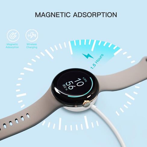 شاحن ساعة 𝐔𝐩𝐠𝐫𝐚𝐝𝐞𝐝 متوافق مع ساعة Google Pixel، كابل شحن سريع [محمول] شحن لاسلكي (أبيض) in Kuwait