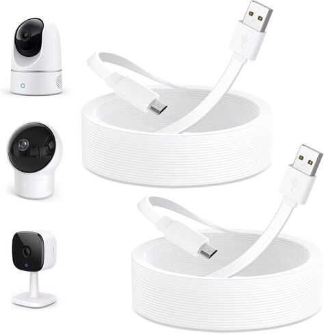 delilyn 2Pack 25ft Micro USB Extension Cable Compatible with eufy Security Indoor Cam E220/P24, Flat Power Cable for eufy Security Indoor Cam C120, Weatherproof Charging Cord with 24* Cable Clips in Kuwait