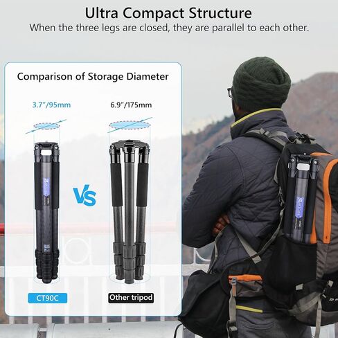 Compact Carbon Fiber Tripod with Stone Bag ARTCISE CT90C Heavy Duty Travel Camera Stand for Canon Sony Nikon DSLR Camcorder,Max Load 88lbs(Extra Gift:Stone Bag,CNC Magic arm, CNC Phone Clip) in Saudi Arabia