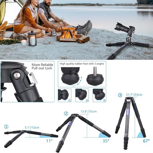 Compact Carbon Fiber Tripod with Stone Bag ARTCISE CT90C Heavy Duty Travel Camera Stand for Canon Sony Nikon DSLR Camcorder,Max Load 88lbs(Extra Gift:Stone Bag,CNC Magic arm, CNC Phone Clip) in Saudi Arabia